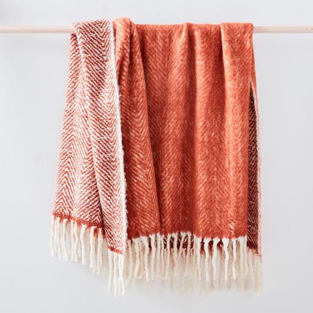Brushed Herringbone Throw, 50"x70", Copper