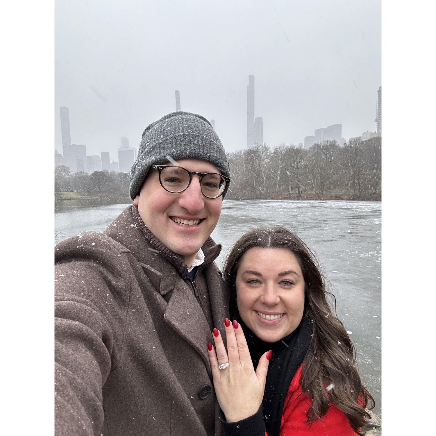 It started snowing right after Daniel proposed in Central Park!