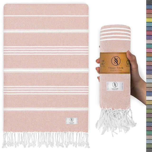 Ossano Turkish Beach Towel Quick Dry & Absorbent Oversized (39" x 71") - Lightweight, Versatile and Functional as Picnic and Beach Blanket, Yoga, Gym and Vacation Towels - Powder