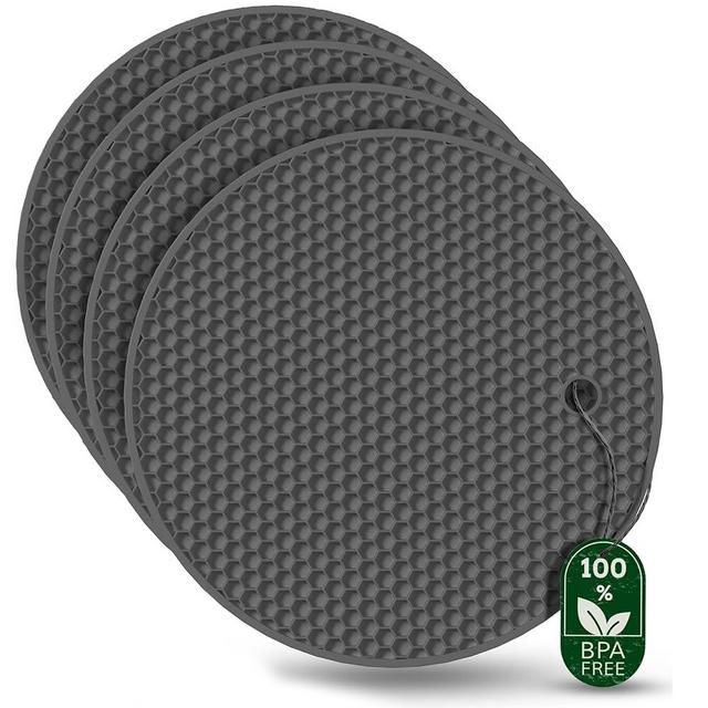 4 Pcs Thick Trivets for Hot Dishes, Non Slip Hot Pot Holders, Kitchen Heat Resistant Silicone Pad, Extra Thick, Large. (Gray)