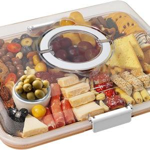 Charcuterie Board with Clear Lid, Travel Portable Cheese Board