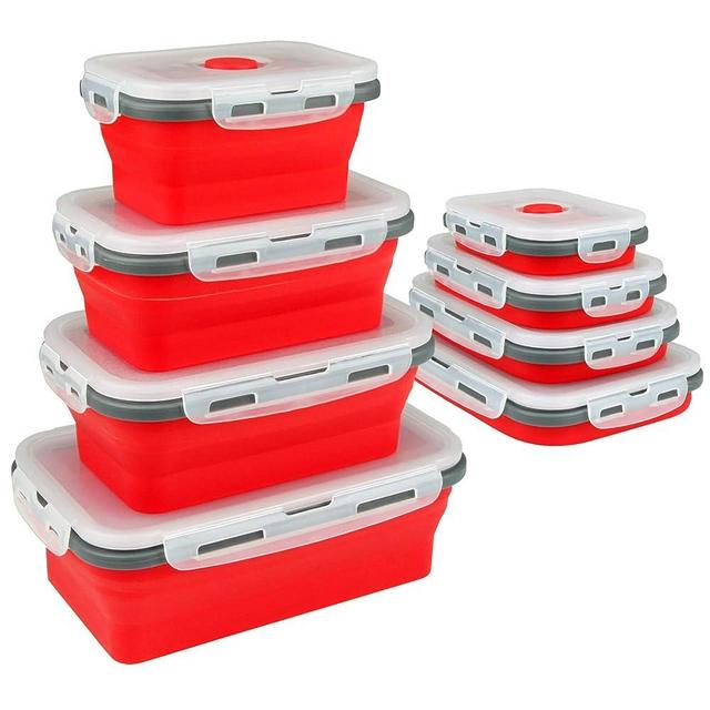 Collapsible Food Storage Containers - 4PC Stackable collapsible bowls With Airtight Lid, Vent - Perfect For RV Organization And Storage, Meal Prep, Lunch And More - Microwave, Dishwasher, Freezer Safe