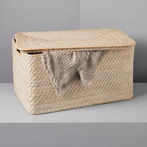 Modern Weave Lidded Storage Basket - Whitewashed