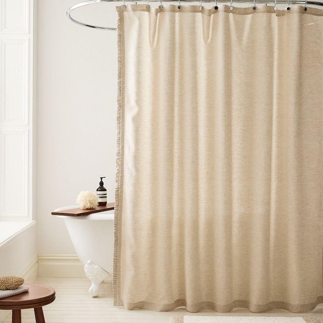 Linen Ruffle Shower Curtain, 72x74, Natural Flax