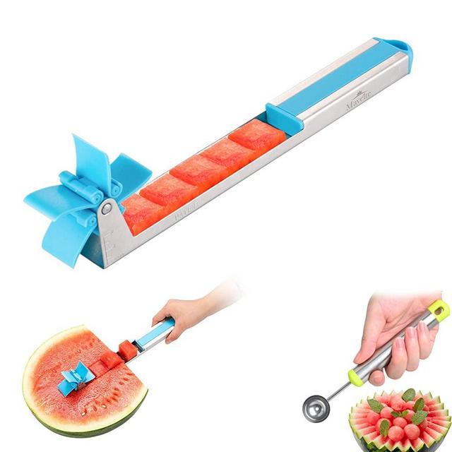 Maveite Windmill Watermelon Slicer Cutter - Stainless Steel Kitchen Fruit Watermelon Knife Cut Watermelon Corers Knife Fruit Salad Tool Kitchen Gadgets Tools - Blue