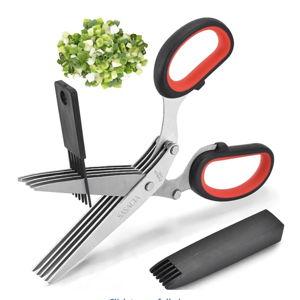 Herb Scissors with 5 Blades & Cleaning Kit, Stainless Steel Kitchen Shears for Herbs, Lettuce, Cilantro, Dishwasher Safe, Soft-Grip Handle