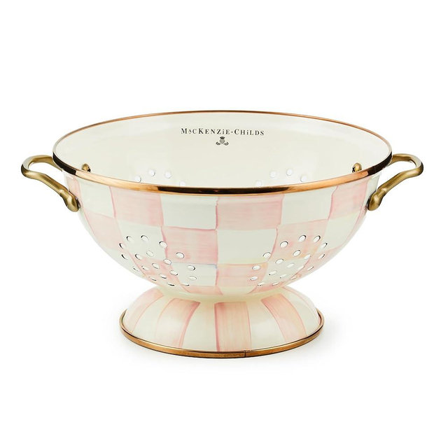 MACKENZIE-CHILDS Rosy Check Enamel Colander, Large Decorative Kitchen Strainer, Cute Enamel Cookware