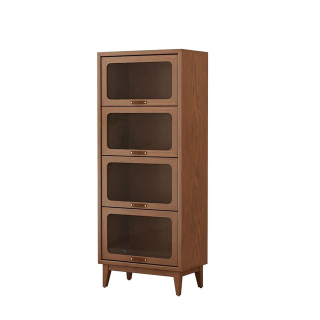 KungFuWood Wooden Bookcase with Tempered Glass Doors, Solid Wood Bookshelf, Display Cabinet case for Apartments, Home Offices (4 tire 60")