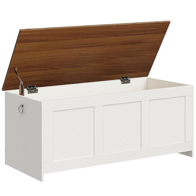 HOOBRO Storage Bench, 47.2" Retro Wooden Storage Chest, Wooden Storage Trunk, Toy Chest with Lift Top, Multifunctional Entryway Organizer, for Entryway, Living Room, White and Walnut WH412CW01