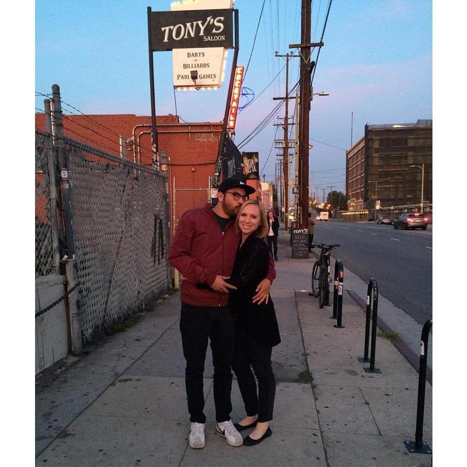 In front of Tony's where we had our first date.