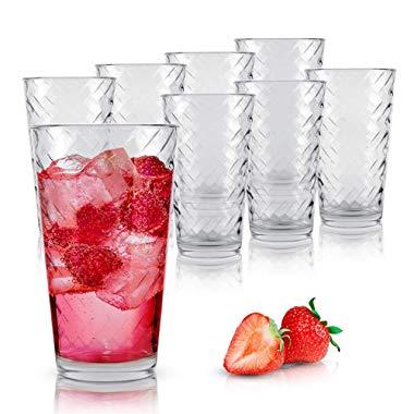 Clear Drinking Glasses Set of 8 | Real Glassware with Heavy Base | 8 Highball Drinkware Tumbler Set For Water, Whiskey, Cocktails | Best Kitchen Gift