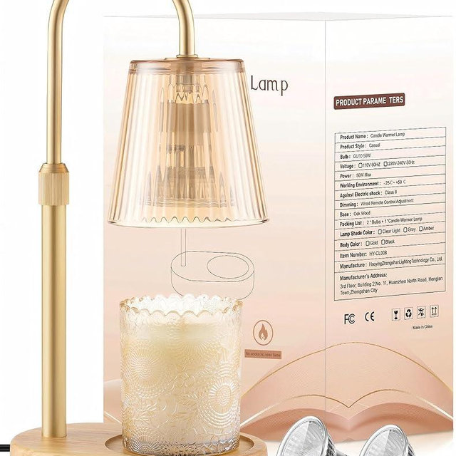Adjustable Candle Warmer Lamp with Timer - Electric Light Wax Warming Dimmable Flameless Top Melter Heater Melting Heating Height Small Jar Candles Gifts Women Mom Birthday Home Desk Modern Decor