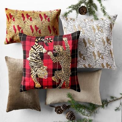 Embroidered Animal Woven Tartan Pillow Cover, Halden