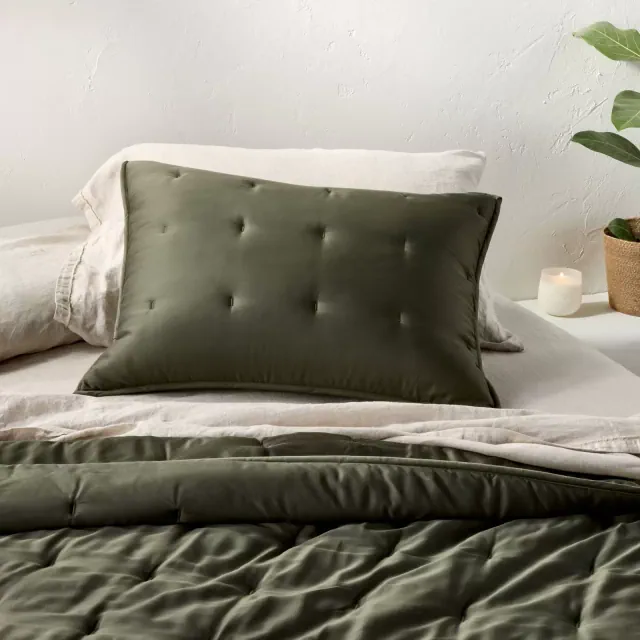 Standard Rayon from Bamboo Quilt Pillow Sham Dark Olive Green - Casaluna™