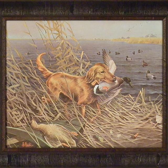 Golden Retriever by Les Kouba 20x24 Lake Ducks Mallards Hunting Dog Framed Art Print Wall Décor Picture