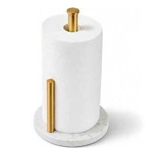 Brushed Gold Paper Towel Holder,Stainless Steel Paper Towel Holder for Kitchen Roll Organize, Standard or Jumbo-Sized Roll Paper, Countertop Roll Dispenser with Marble Base