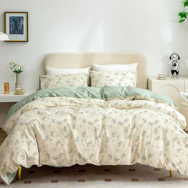 Jane yre Floral Duvet Cover Queen, Brushed Microfiber 3 Pieces Floral Bedding Set Queen, Garden Style Flower Pattern Flower Queen Duvet Cover, with Zipper Closure, Luxury Soft Breathable Comfy
