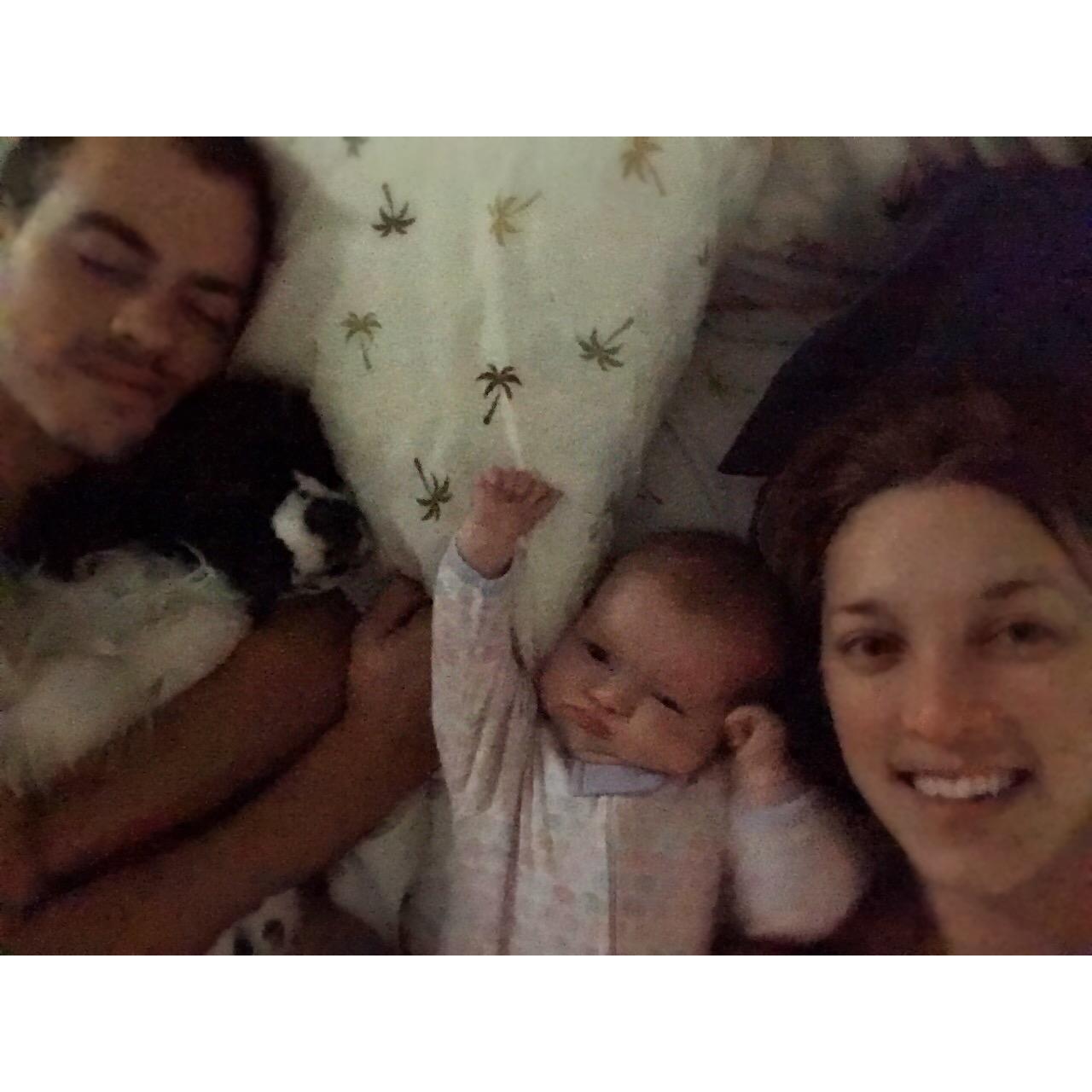 Morning family snuggle time. LOL