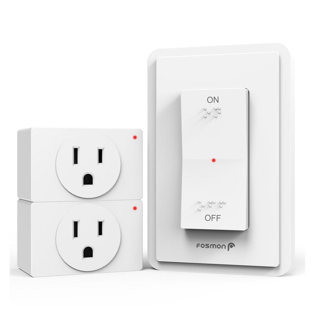 Fosmon 2 Pack Remote Control Outlet with 1x On Off Switch, [ETL Listed] Electrical Power Plug Adapter, 80FT Range Wireless Outlet for Small Appliances