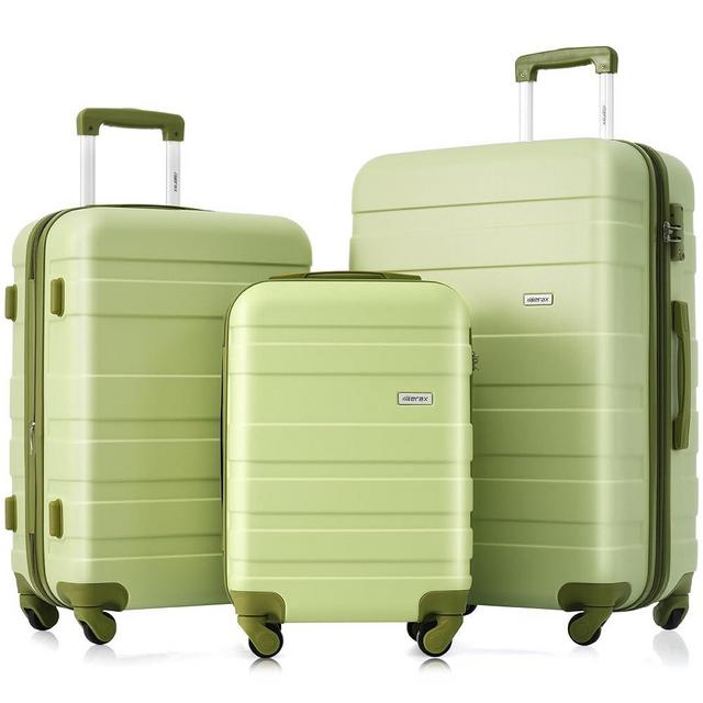 Merax 3 Pcs Expandable ABS Hardshell Luggage Spinner Wheel Suitcase Set TSA Lock Suit Case, Light Green, 20/24/28 Inch