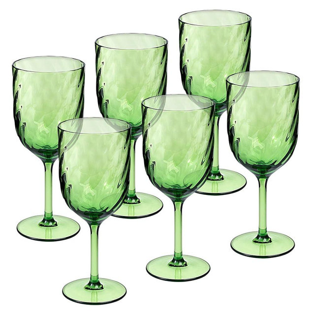 KOXIN-KARLU Unbreakable Classic 14 ounce All-Purpose Plastic Stem Wine Glasses Acrylic Glasses, Set of 6 Green