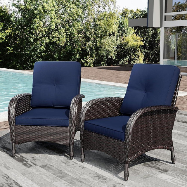 Joyside Wicker Patio Chairs Set of 2, Rattan Outdoor Furniture with Thickened Cushions, High Back, Deep Seating, Wide Armrest, Outdoor Chairs for Porch, Deck