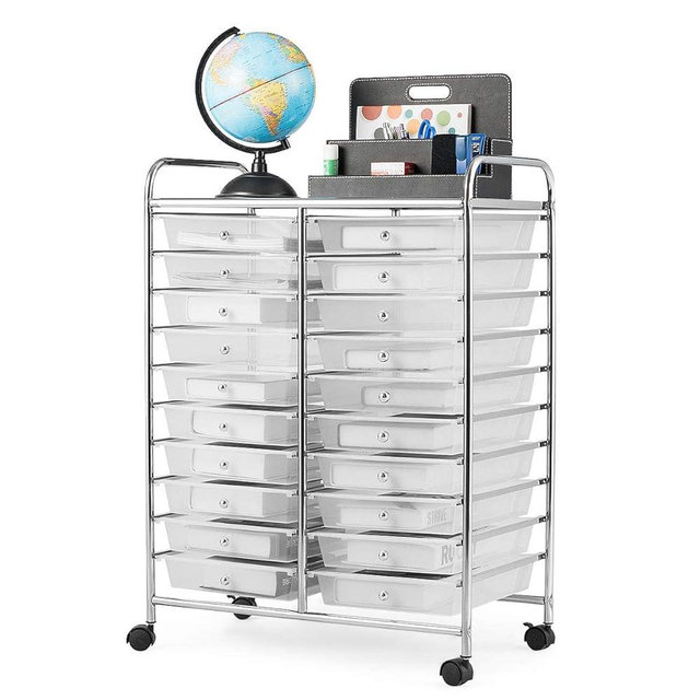 Giantex Storage Drawer Carts, 20-Drawer Organizer, Utility Cart on Wheels, Semi-Transparent Multipurpose Cart for Home Office School Supplies Tools Scrapbook Paper