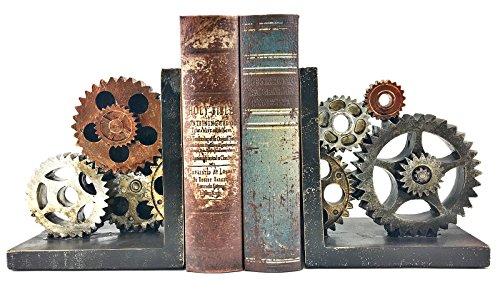 Bellaa 20881 Gear Bookends Industrial Vintage Style 6 inch