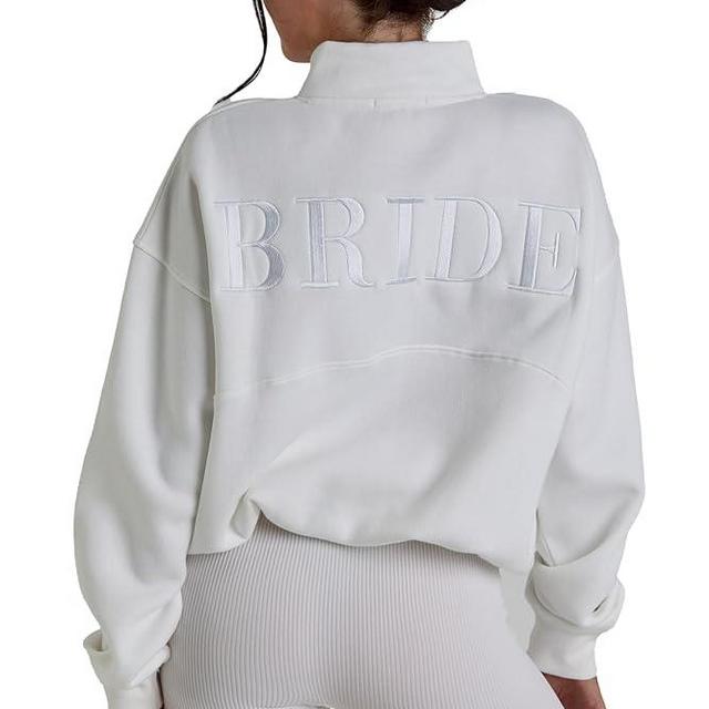 Six Stories Bride Statement Quarter Zip Sweatshirt White, Bridal Shower Gift for Honeymoon Relaxation and Wedding Festivities