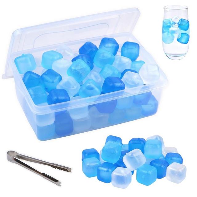 Reusable Ice Cube with Lid & Bin, 60 Pack Plastic Ice Cubes for Drinks BPA Free, Refreezable Square Ice Cubes for Water Bottles, Whiskey, Vodka, Coffee, Cocktails, Beer or Wine