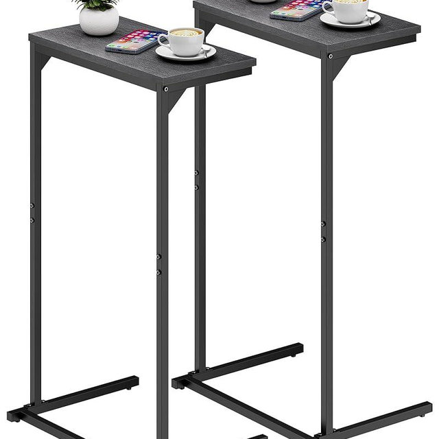 TUTOTAK C Shaped End Table, Small Side Table, Set of 2, 28.7 inch Tall Couch Table, Sofa Table, Living Room, Bed Room, Black TB01BK0712