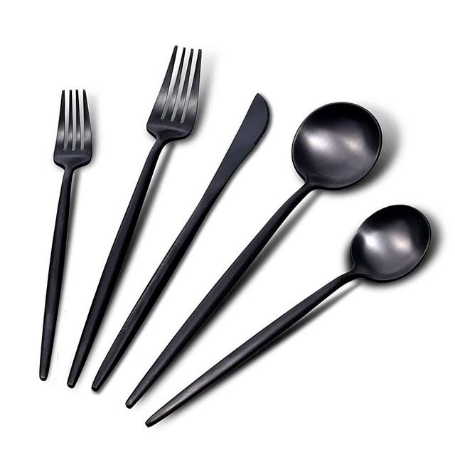 Bitadze Matte Black Silverware Set, 20-Piece Satin Finish Stainless Steel Modern Flatware Set Service for 4,Tableware Cutlery Set for Home and Restaurant,Wedding Gift Dishwasher Safe