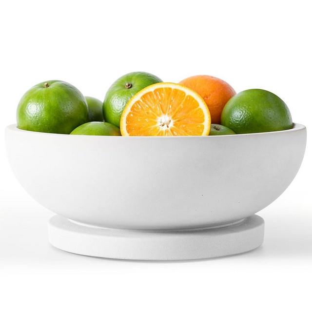 FUINTRA Decorative Concrete Fruit Bowl for Kitchen Counter – Elegant Pedestal Bowl with Smooth Finish for Home Decor | Handcrafted Key Bowl for Entryway Table, Coffee Table | 10.5in W x 4.25in L