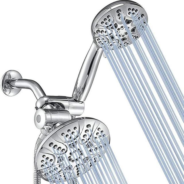 30-Setting High Pressure Rain Shower Head Hand-Held - 6" Face 3-Way Dual Rain & Handheld Shower Heads with Handheld Spray, Shower Head Combo with Hose - All Chrome Finish