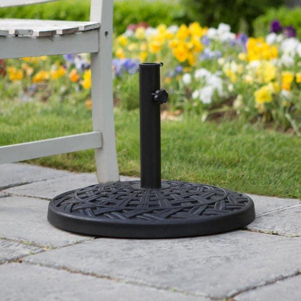 Cross Weave Round Metal Patio Umbrella Base in Bronze