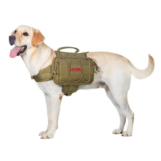 OneTigris Dog Backpack for Hiking Nylon Dog Harness Backpack with Side Pockets for Large Dog with 22"-31.5" Neck Girth and 29"-35.8" Chest Girth