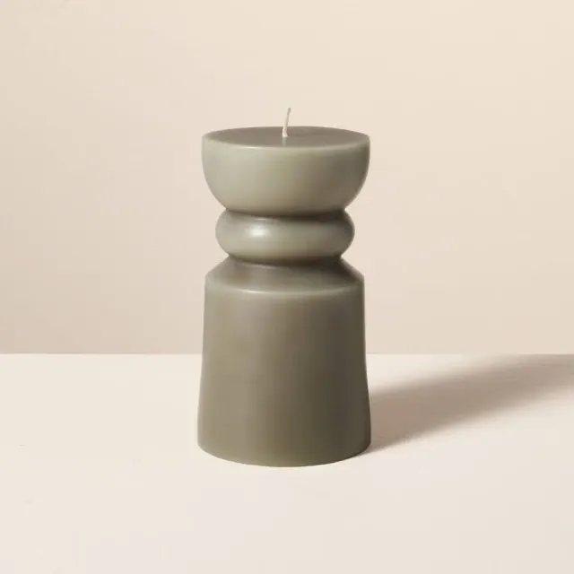 3.5"x6" Spindle Figural Sculpted Pillar Candle Green - Hearth & Hand™ with Magnolia