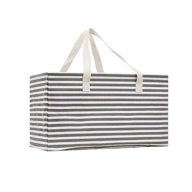 Large Canvas Collapsible Utility Tote, Reusable Grocery Shopping Bag,Laundry Carry Bag, Laundry Basket (Gray white,1PC)