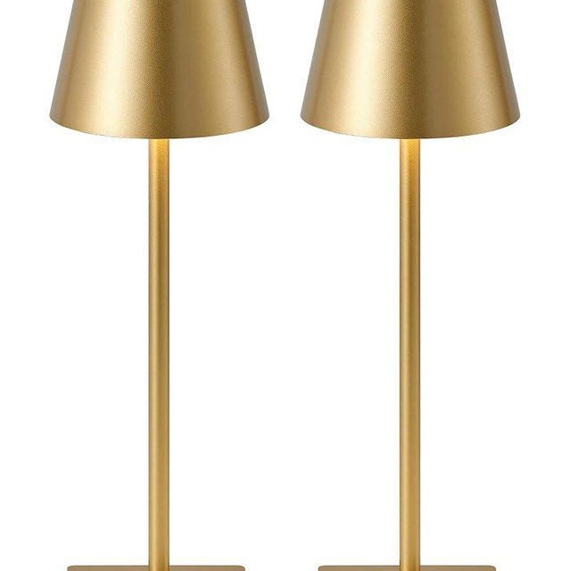 KDG 2 Pack Cordless Table Lamp, Portable LED Desk Lamps, 5000mAh Battery Operated, 3 Color Stepless Dimming Up, for Restaurant, Bedroom, Outdoor Camping, Coffee Shop, Night Light, Rechargeable (Gold)