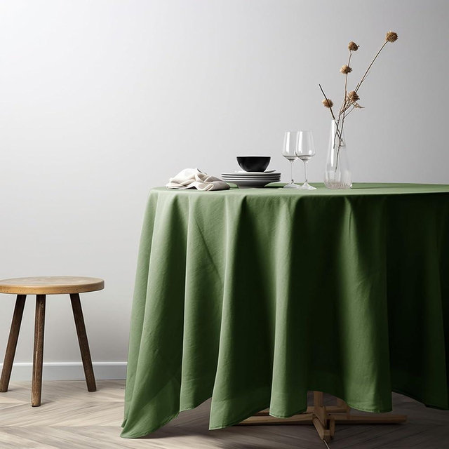 EVERLY 100% Pure Linen Round Tablecloth 80Inches for Dining,Buffet Parties,Picnic,Events,Weddings and Restaurants,Decorative Halloween,Thanksgiving Machine Washable Tablecloths-Olive Green