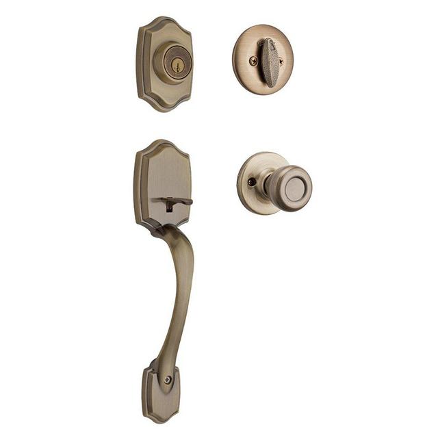 Kwikset 96870-098 Belleview Single Cylinder Handleset with Tylo Knob Featuring SmartKey Security in Antique Brass