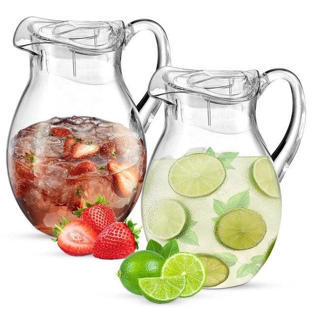 2-Pack Plastic Pitcher (72 oz), Clear Acrylic Water Pitcher with Lid, Fridge Jug, BPA-Free, Shatter-Proof, Great for Iced Tea, Sangria, Lemonade, Juice, Milk, and More