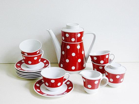 Seltmann Weiden coffee / tea set "Cora" with polka dots, Germany