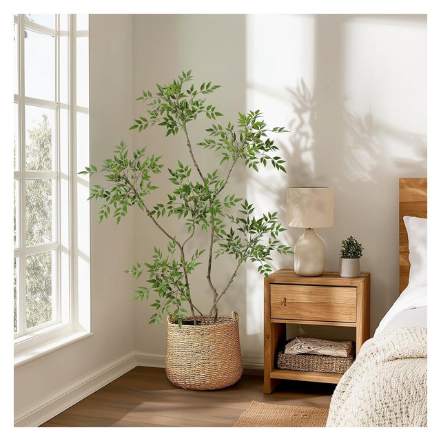 Garvee Artificial Plants Indoor, 5FT Tall Faux Floor Plant in Pot, Nandina Artificial Tree with Grey Planter for Home Decor Office Living Room