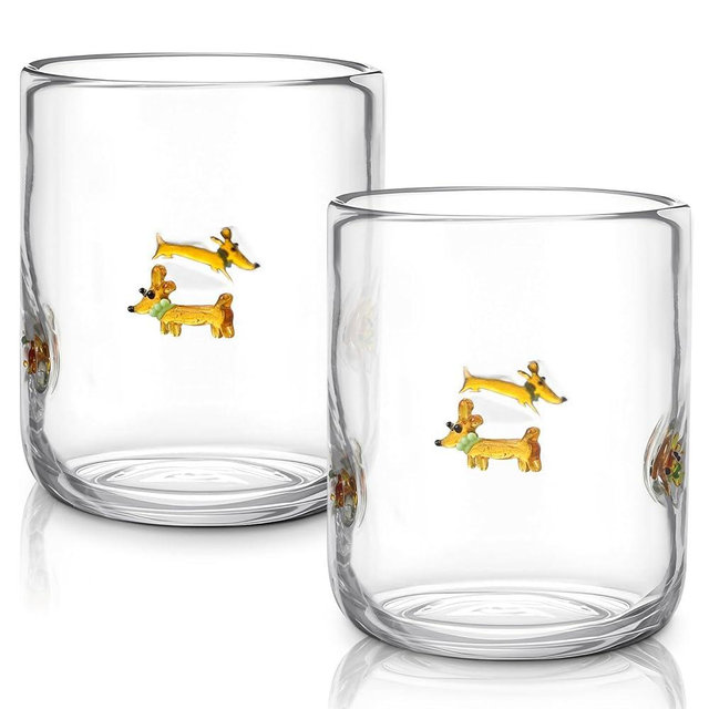Skylety 2 Pack Icon Juice Glasses, 14 oz Stemless Glass Cups, Dachshund Juice Cocktail Wine Coffee Drinking Cups for Engagement Wedding Anniversary Valentines Party Supplies