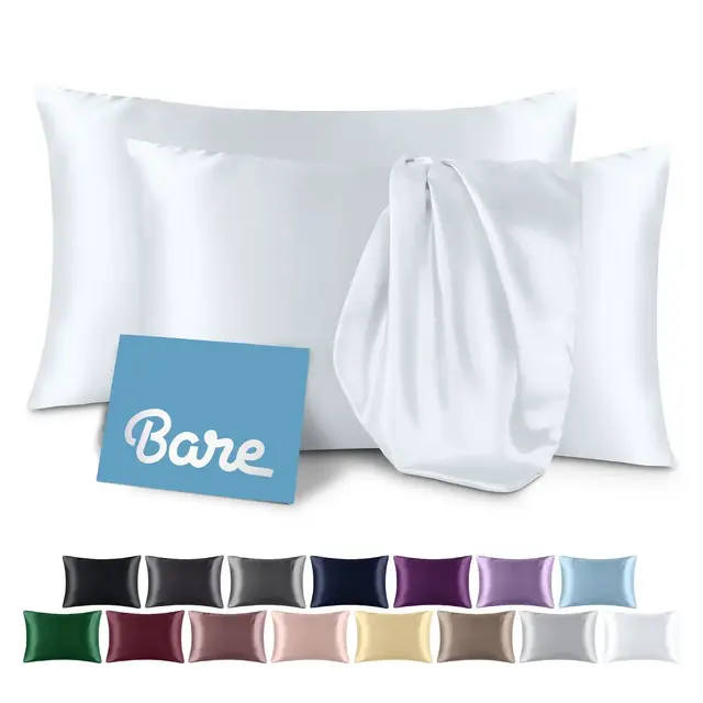 2 Pc Queen - Zipper White Satin Pillowcase Set by Bare Home