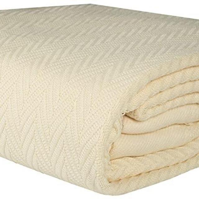 Threadmill Home Linen 100% Cotton Blanket Herringbone Soft Breathable Full/Queen Size Natural