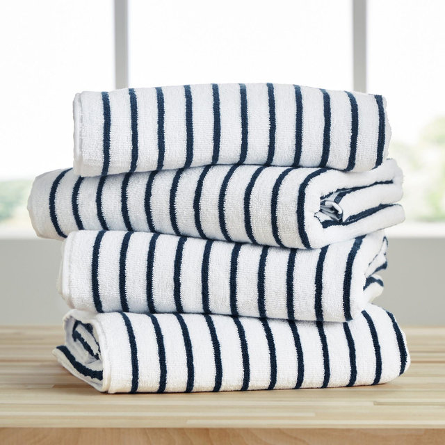 Cabana Stripe 100% Cotton Pool and Beach Towels - Oversized, Absorbent, Quick-Dry Towels - Becky Cameron, Navy, Pack of 4