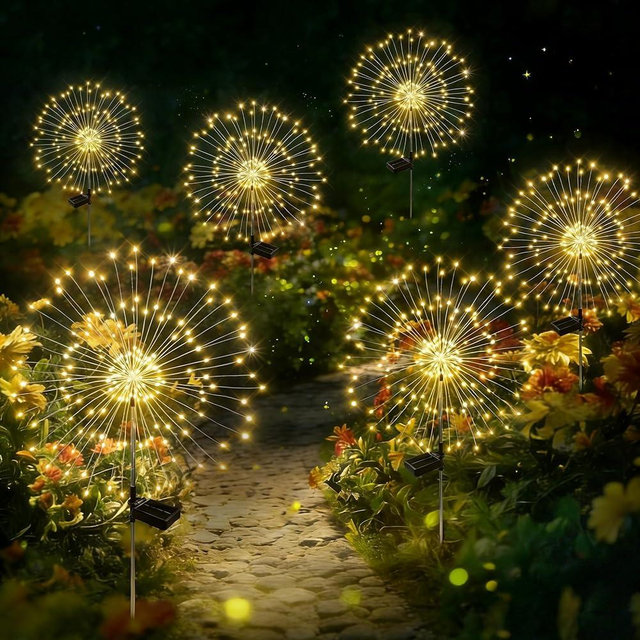 SEEWELUMI Solar Garden Lights Outdoor Decor Waterproof, 4Pack 120LED Firework Lights for Garden Decorative, Fairy Lights Solar Powered for Yard, Patio,Pathway,Flowerbed,Planter,Party(Warm White)