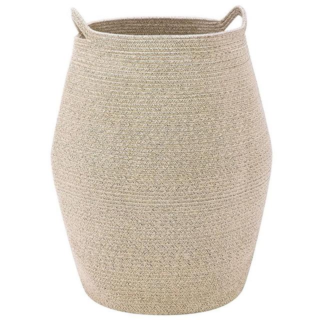 YOUDENOVA Cotton Rope Laundry Hamper – 105L Extra Large Woven Collapsible Dirty Clothes Basket for Blankets, Toys, Throws – Tall Round Foldable Storage Organizers for Bedroom, Livingroom, Dorm - Brown